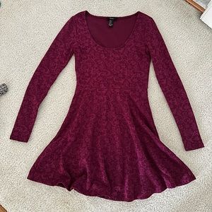 Burgandy Lace Long Sleeve Skater Dress